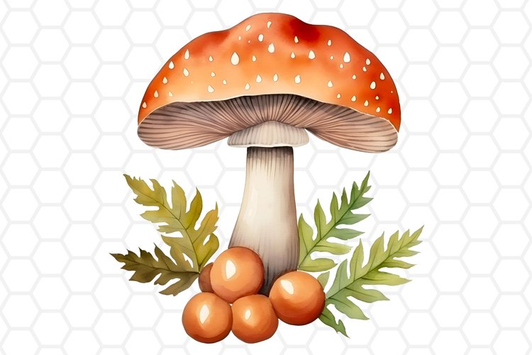 Watercolor Fall Mushroom Clipart, Sublimation PNG