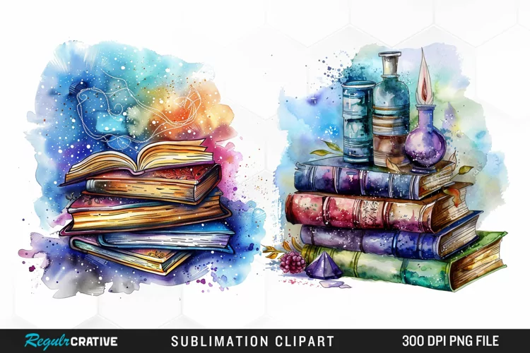 Watercolor Fantasy Books PNG Clipart