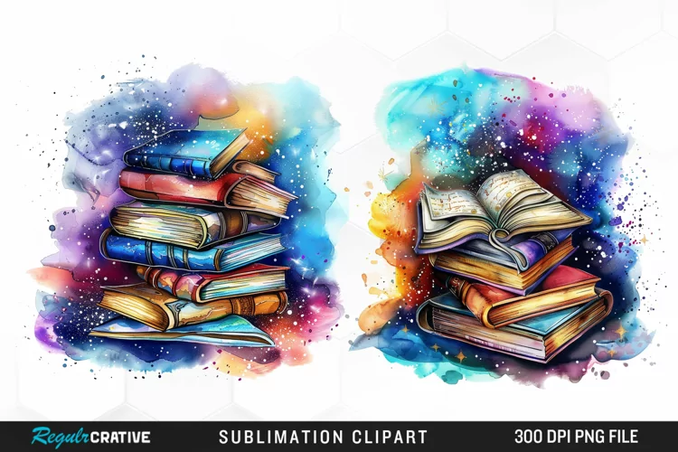 Watercolor Fantasy Books Sublimation PNG Clipart