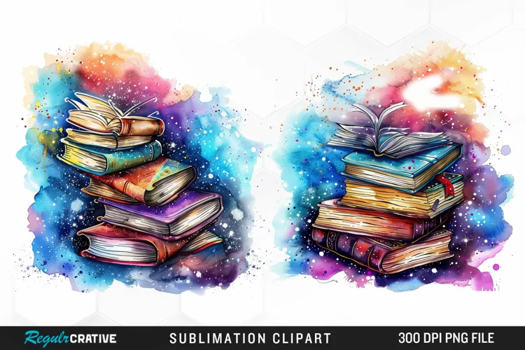 Watercolor Fantasy Books Sublimation PNG Clipart