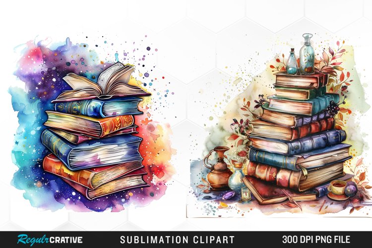 Watercolor Fantasy Books Sublimation PNG Clipart