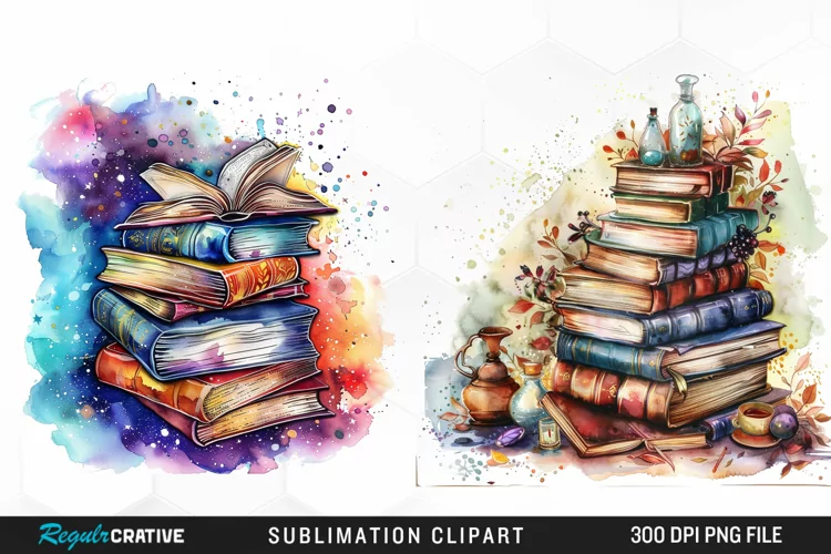 Watercolor Fantasy Books Sublimation PNG Clipart