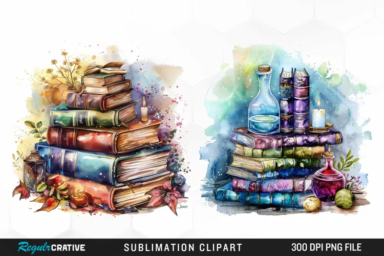 Watercolor Fantasy Books Sublimation PNG Clipart