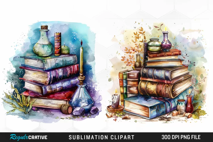 Watercolor Fantasy Books Sublimation Graphics Clipart
