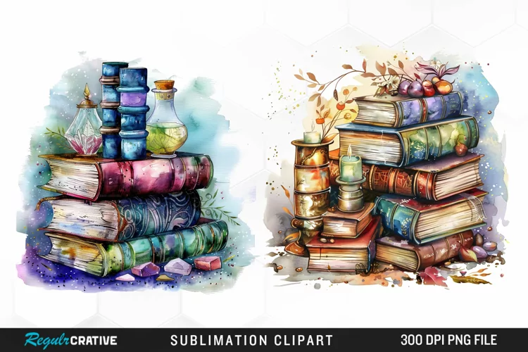 Watercolor Fantasy Books Sublimation PNG Clipart