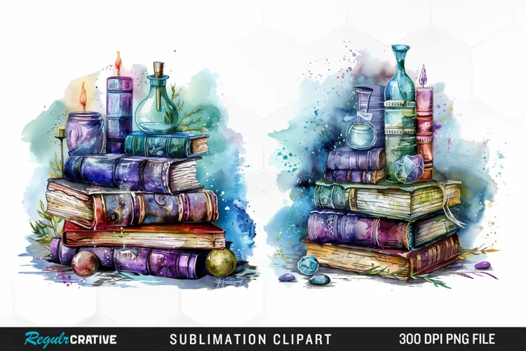 Watercolor Fantasy Books Sublimation PNG Clipart