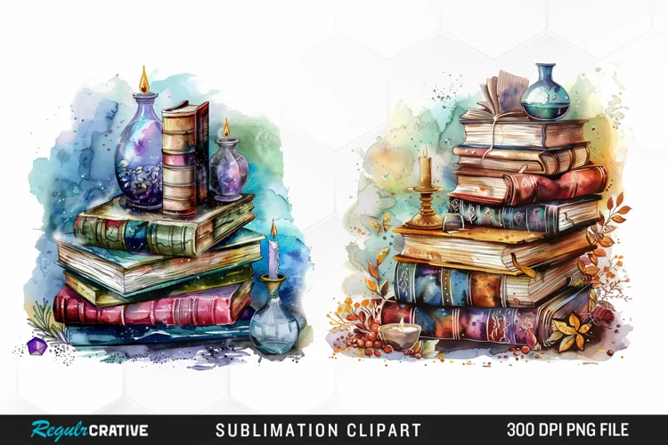 Watercolor Fantasy Books Sublimation PNG Clipart
