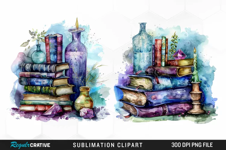 Watercolor Fantasy Books Sublimation PNG Clipart