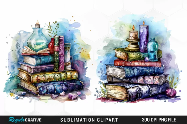 Watercolor Fantasy Books Sublimation PNG Clipart
