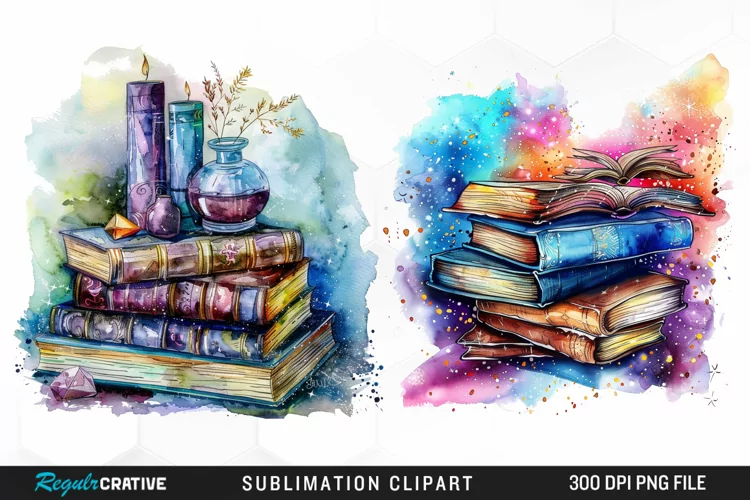 Watercolor Fantasy Books Sublimation PNG Clipart