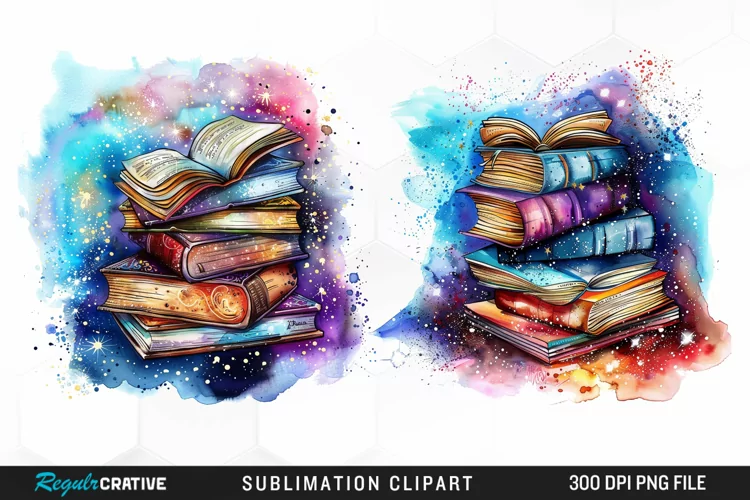 Watercolor Fantasy Books Sublimation PNG Clipart