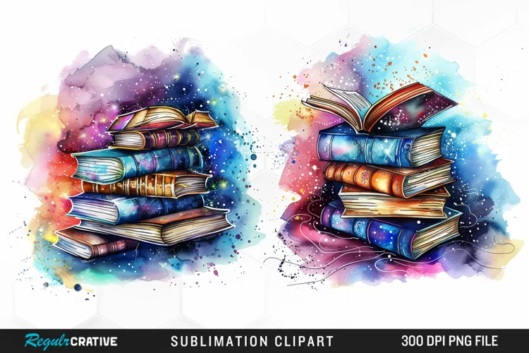 Watercolor Fantasy Books Sublimation PNG Clipart