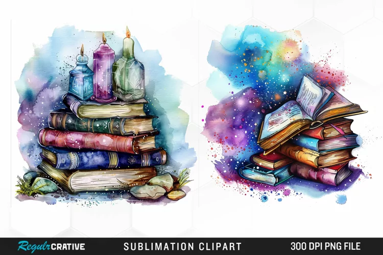 Watercolor Fantasy Books Sublimation PNG Clipart