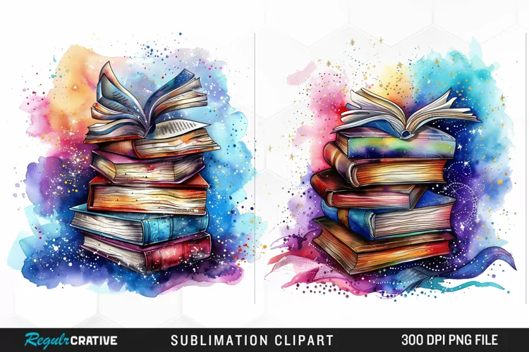 Watercolor Fantasy Books Sublimation PNG Clipart