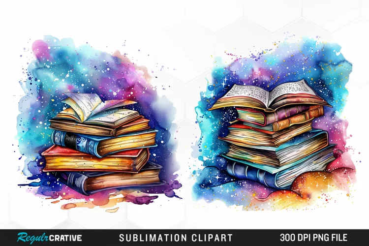 Watercolor Fantasy Books Sublimation PNG Clipart