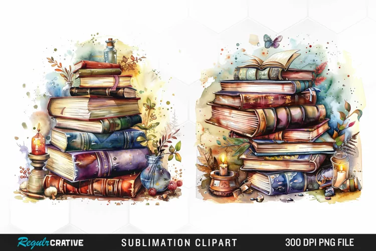Watercolor Fantasy Books Sublimation PNG Clipart