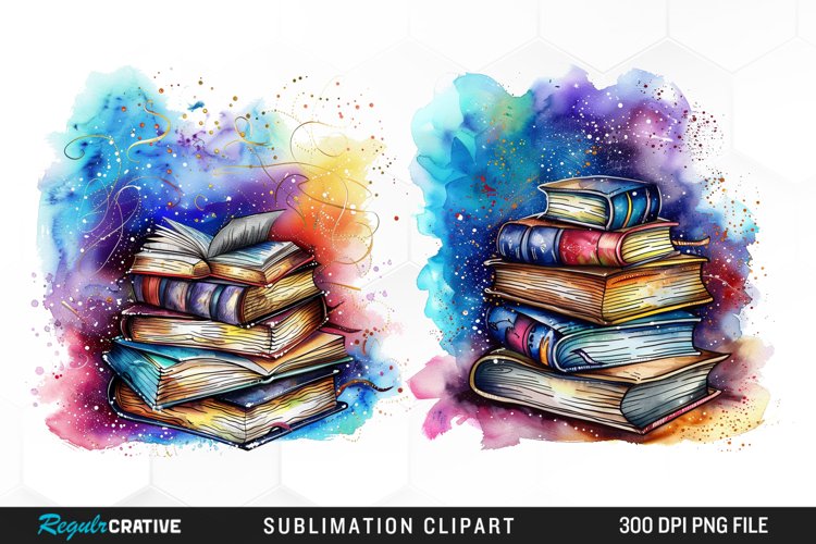 Watercolor Fantasy Books Sublimation PNG Clipart