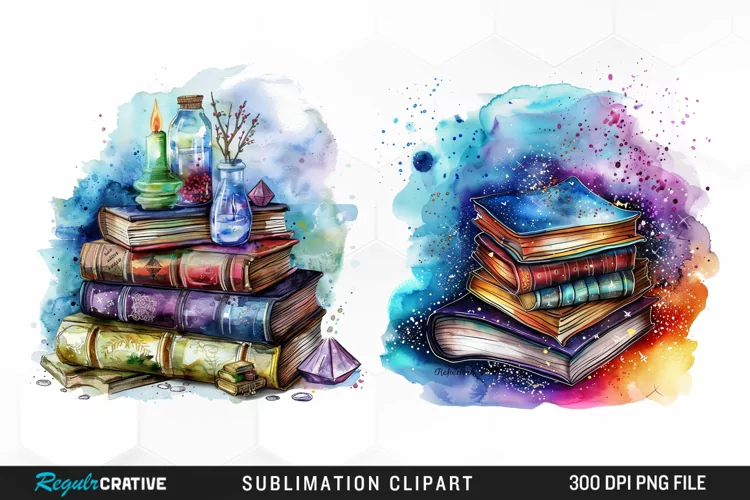 Watercolor Fantasy Books Sublimation PNG Clipart