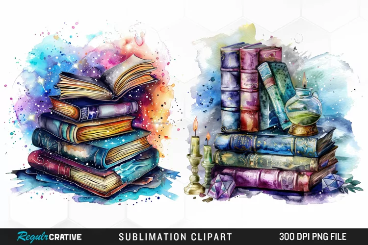 Watercolor Fantasy Books Sublimation PNG Clipart