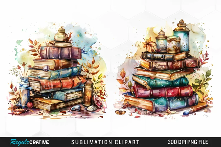 Watercolor Fantasy Books Sublimation PNG Clipart