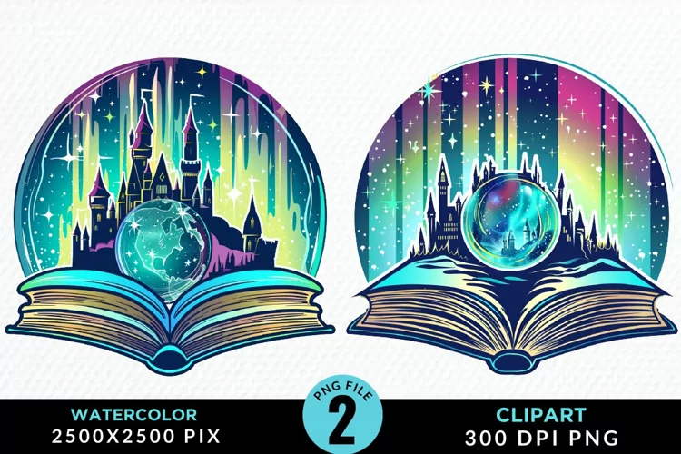 Watercolor Fantasy Books Collection Art Clipart