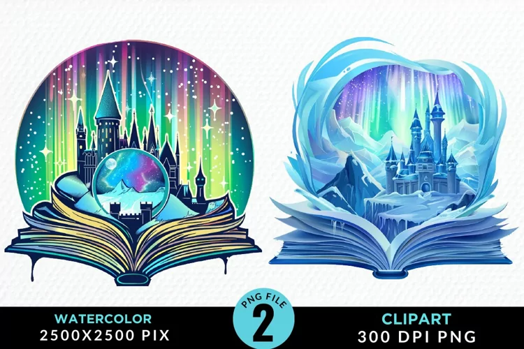 Watercolor Fantasy Books Collection Clipart