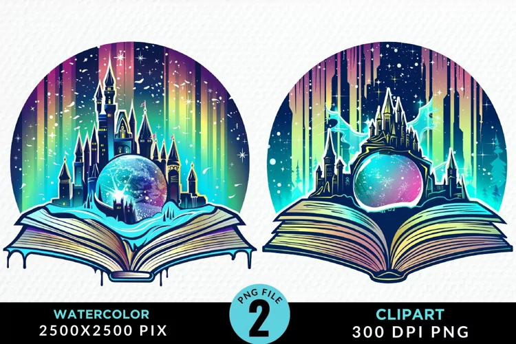 Watercolor Fantasy Books Collection Clipart