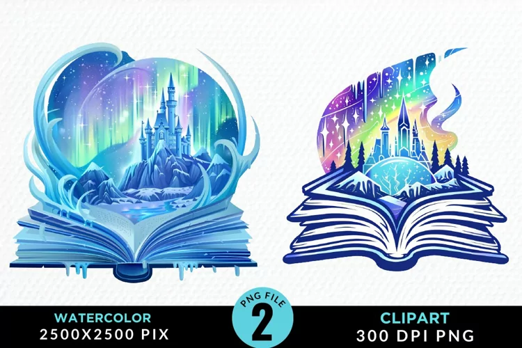 Watercolor Fantasy Books Collection Clipart
