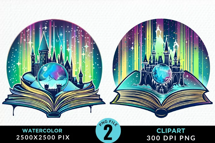 Watercolor Fantasy Books Collection Clipart