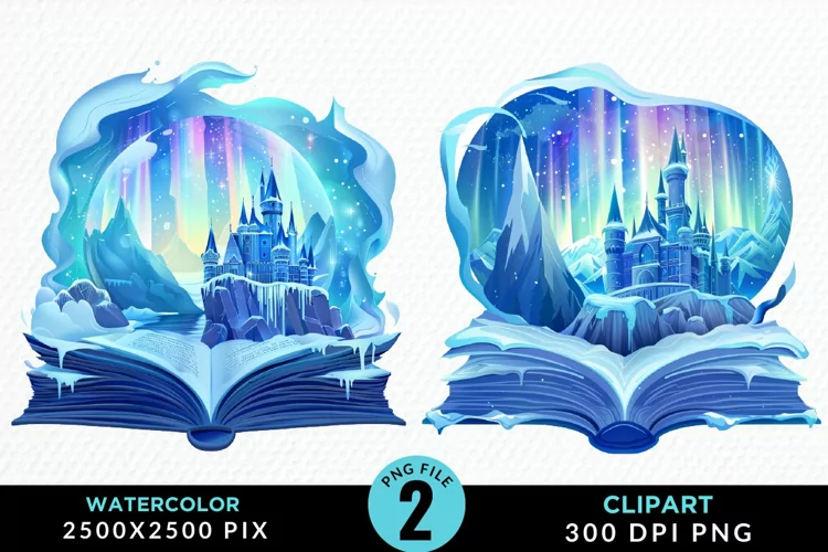 Watercolor Fantasy Books Collection Clipart