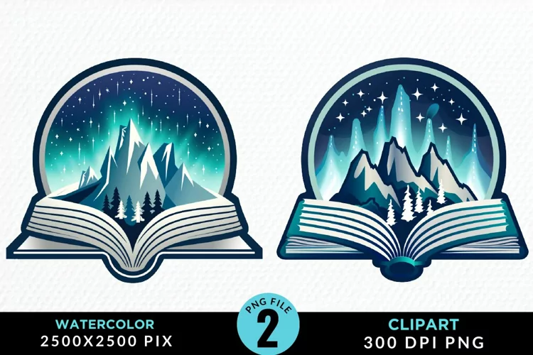 Watercolor Fantasy Books Collection Clipart