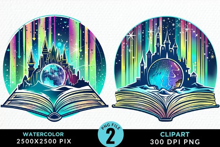 Watercolor Fantasy Books Collection Clipart