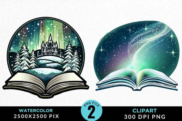Watercolor Fantasy Books Collection Clipart