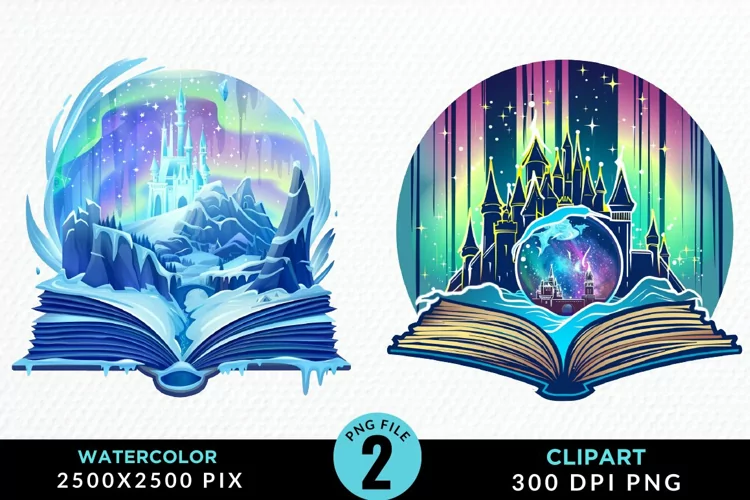 Watercolor Fantasy Books Collection Clipart