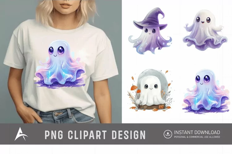 Watercolor Fantasy Cute Ghost Clipart