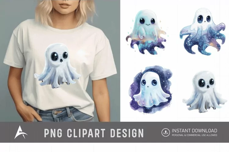 Watercolor Fantasy Cute Ghost Clipart