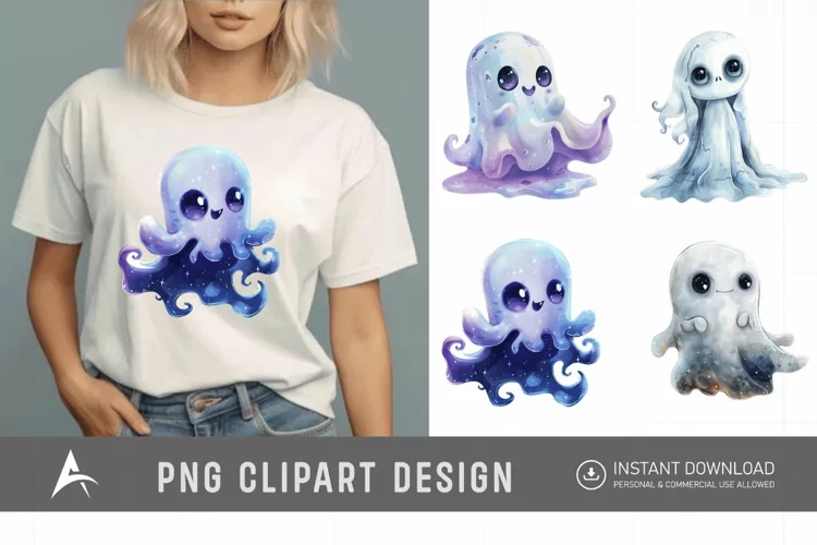 Watercolor Fantasy Cute Ghost Clipart