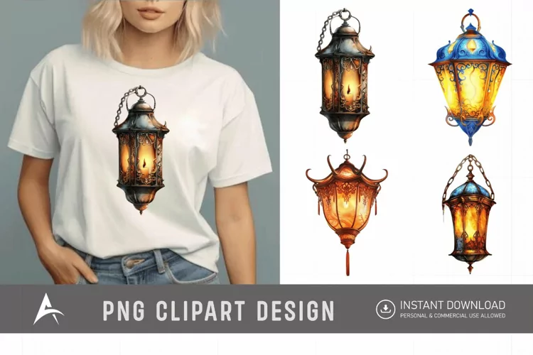 Watercolor Fantasy Lanterns Clipart