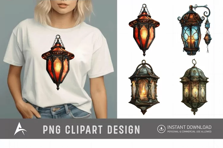 Watercolor Fantasy Lanterns Clipart