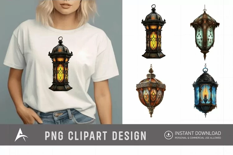 Watercolor Fantasy Lanterns Clipart