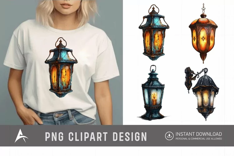 Watercolor Fantasy Lanterns Clipart