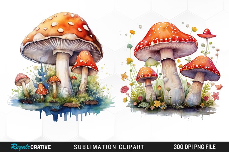 Watercolor Fantasy Mushroom Clipart