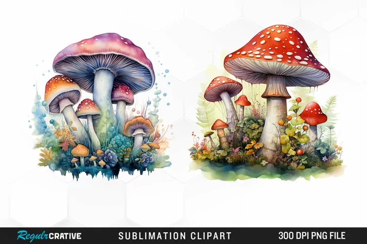 Watercolor Fantasy Mushroom Clipart