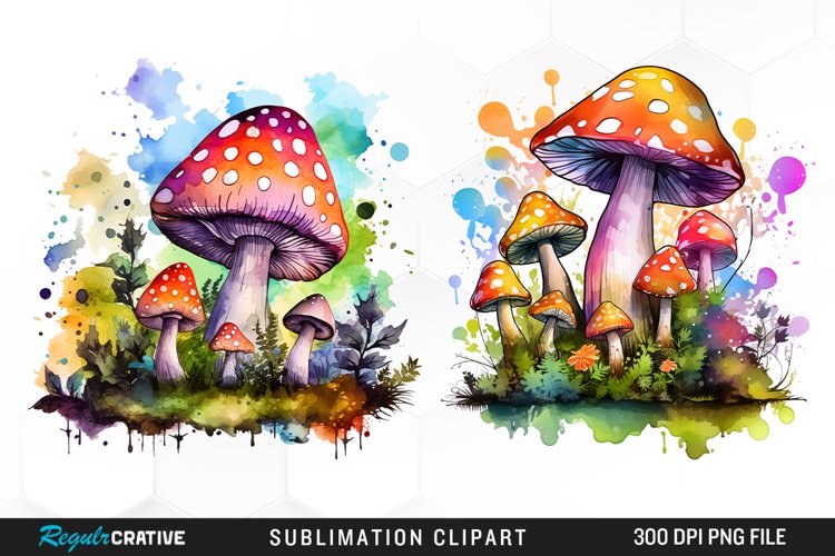 Watercolor Fantasy Mushroom Clipart example image 1