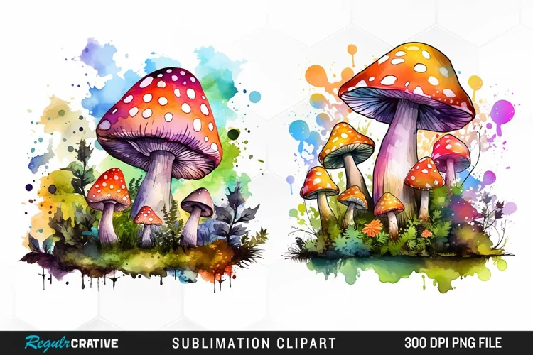 Watercolor Fantasy Mushroom Clipart