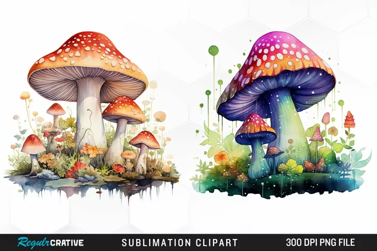 Watercolor Fantasy Mushroom Clipart