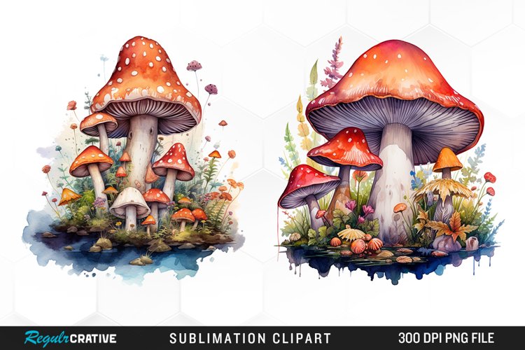 Watercolor Fantasy Mushroom Clipart example image 1