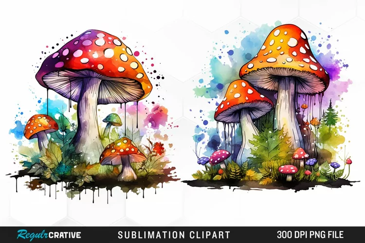 Watercolor Fantasy Mushroom Clipart