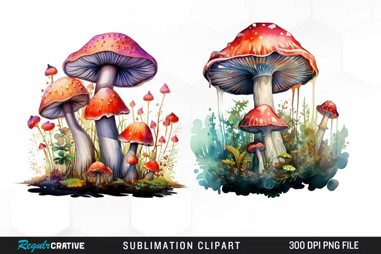 Watercolor Fantasy Mushroom Clipart