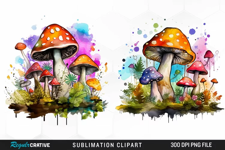 Watercolor Fantasy Mushroom Clipart